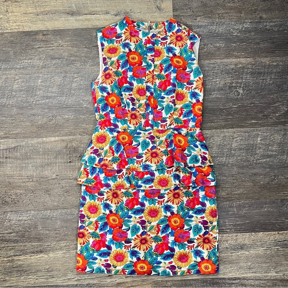 Pink Martini Colorful Floral peplum sleeveless sheath dress size medium M B144
